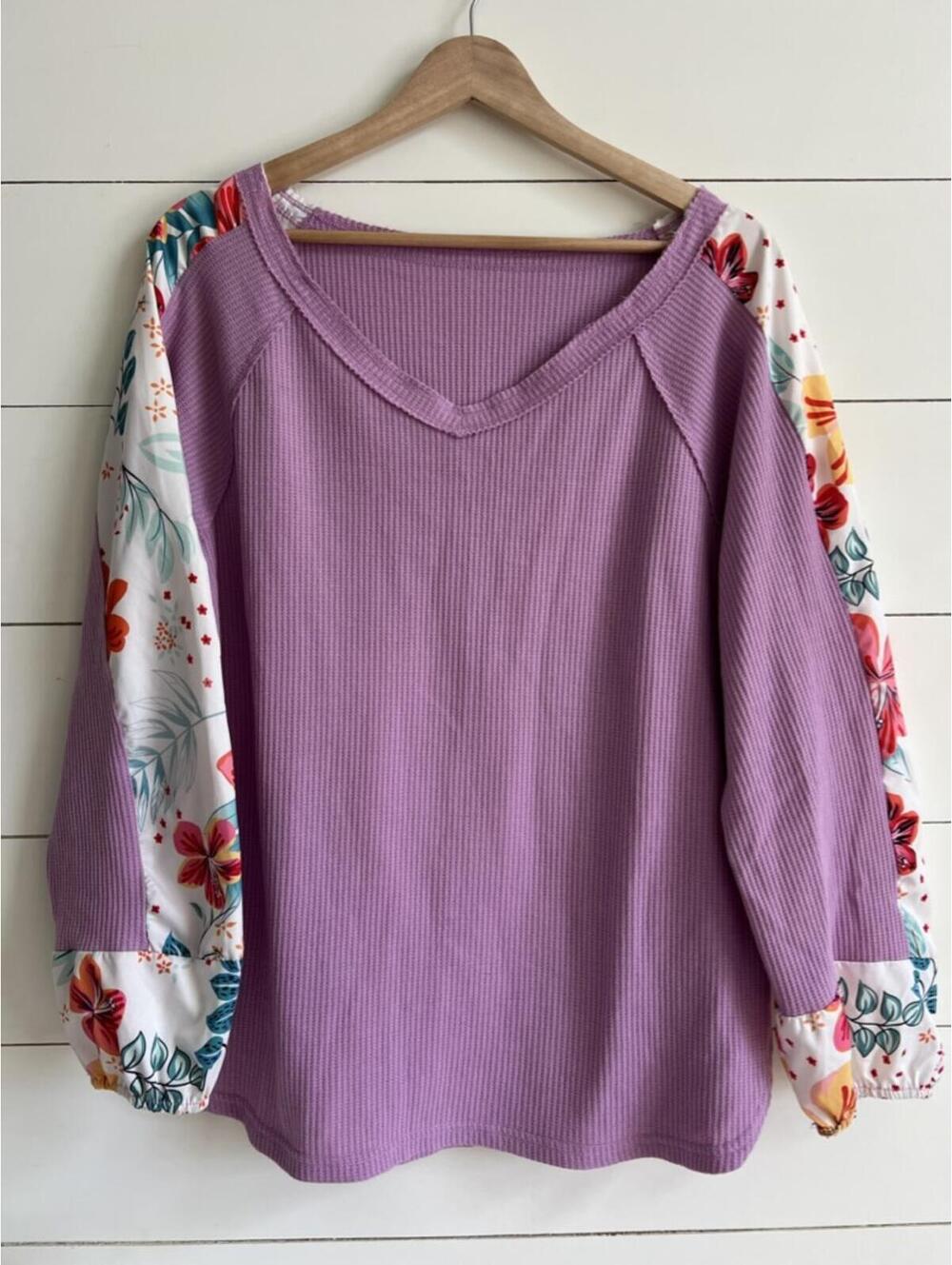 Lilac Boho Women's Long Sleeve Size L Thermal Floral Free People Dupe